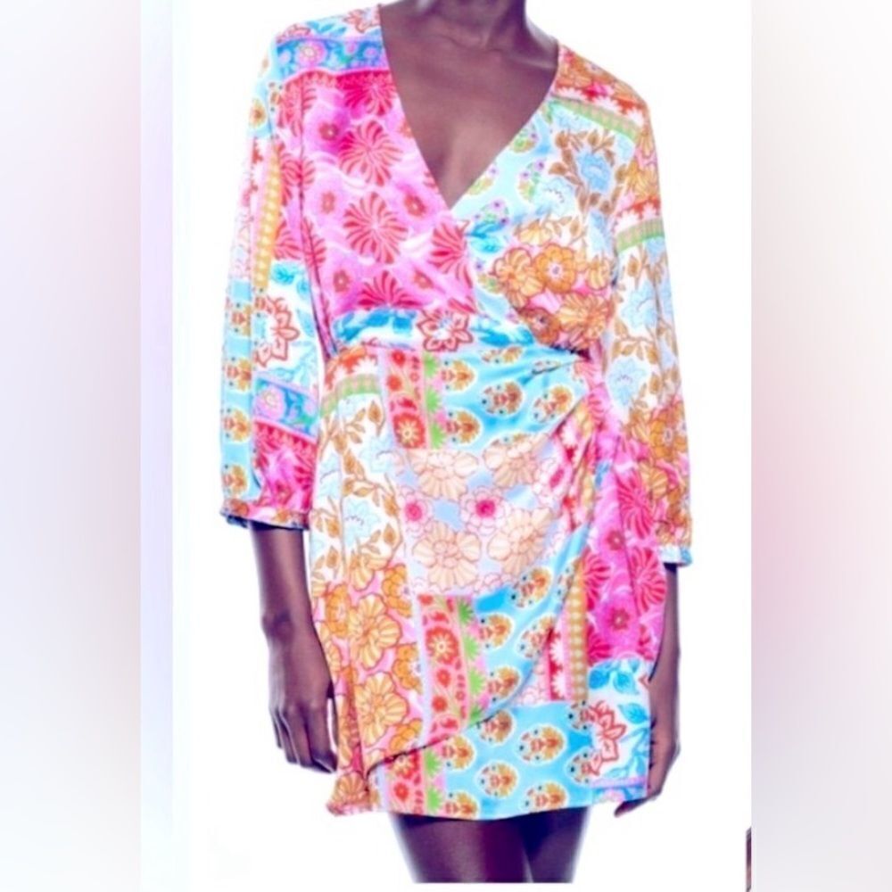 ZARA SATIN PATCHWORK PRINT DRESS - Picture 2 of 11